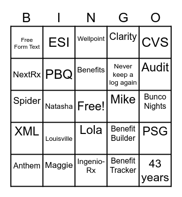 Val's Retirement Bingo Card