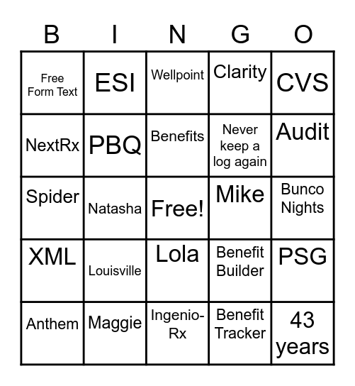 Val's Retirement Bingo Card