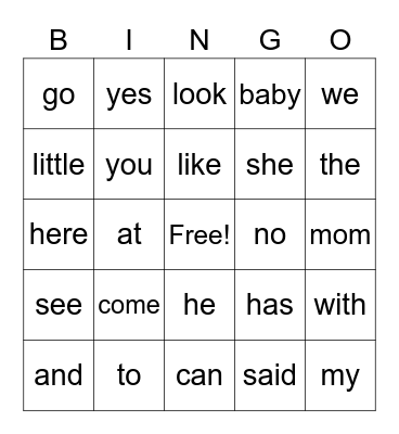Yellow group sight words Bingo Card