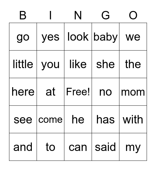 Yellow group sight words Bingo Card