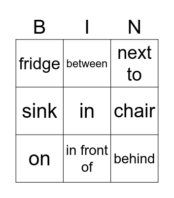 PREPOSITIONS OF PLACE Bingo Card
