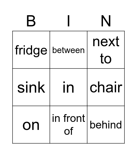 PREPOSITIONS OF PLACE Bingo Card