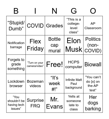 Mrs. McDonough Bingo Card