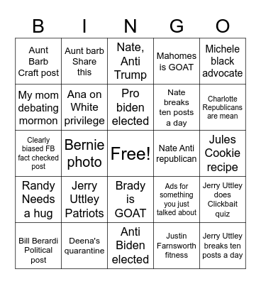Facebook Bingo Card