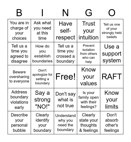 Boundary Bingo Card