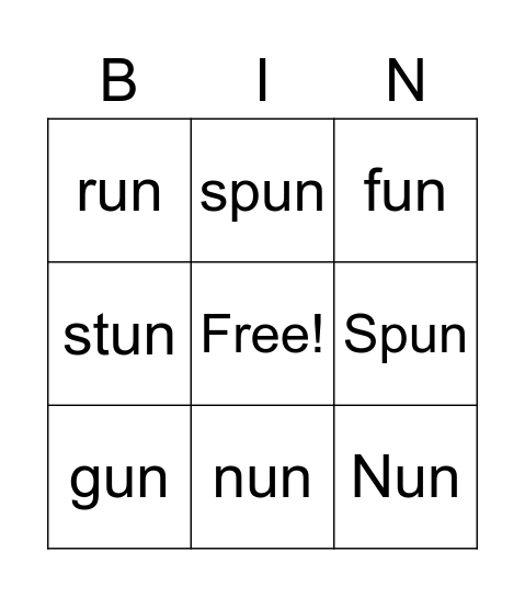 UN Words Bingo Card