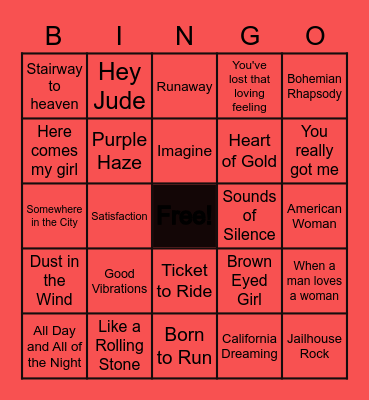 Rock and Roll Baby Bingo Card