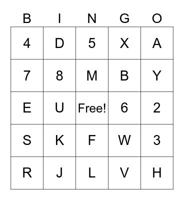 Letters & Numbers Bingo Card