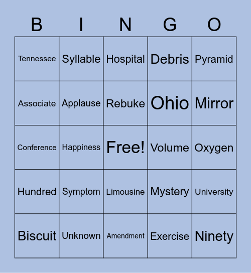 List 11 Bingo Card