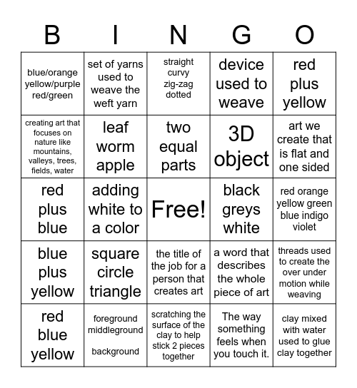 LS Art Terms and Facts Bingo Card
