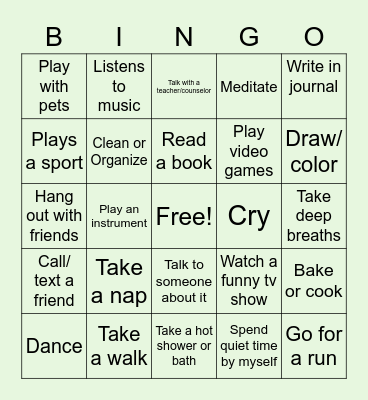 Coping Skills Bingo Card