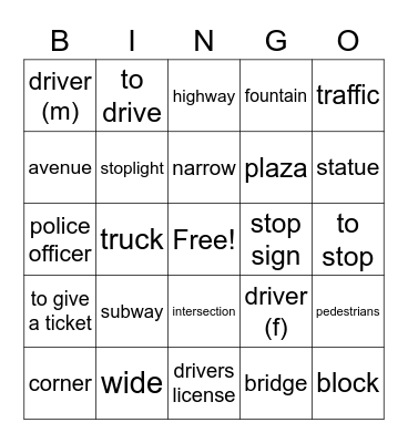lets drive Bingo Card
