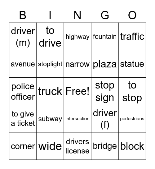 lets drive Bingo Card