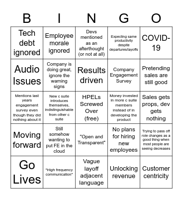 RIP Bonuses For Real Bingo Card