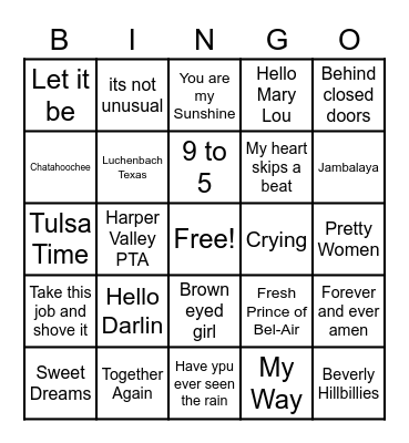 Song Bingo Card