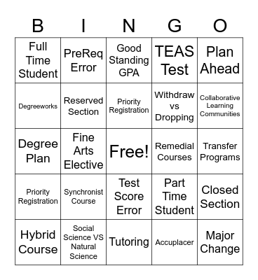 Registration Bingo Card