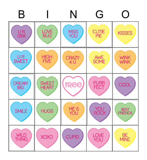 Valentine Conversation Heart Bingo Card