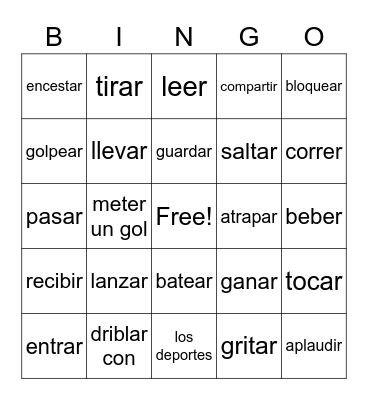 Sports Verbs lotería Bingo Card