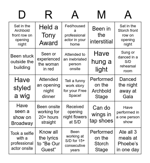 Stage - Drama Bingo Card
