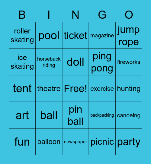 MGA ASL Hobbies Bingo Card