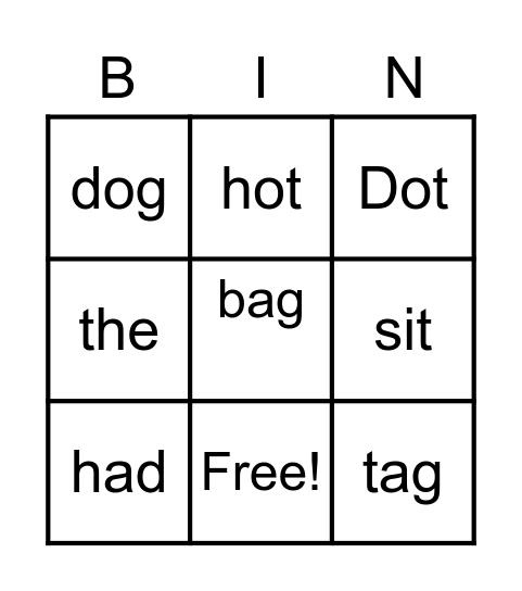 Dot and the Dog Bingo Card