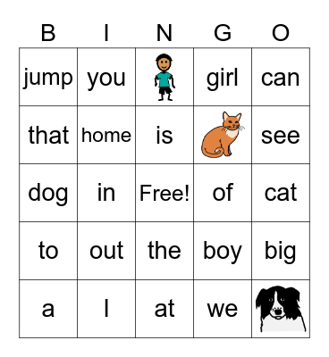 Sight Word Bingo Card