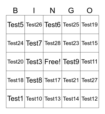 QQID BINGO Test Bingo Card