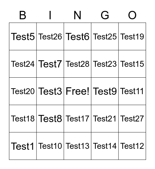 QQID BINGO Test Bingo Card
