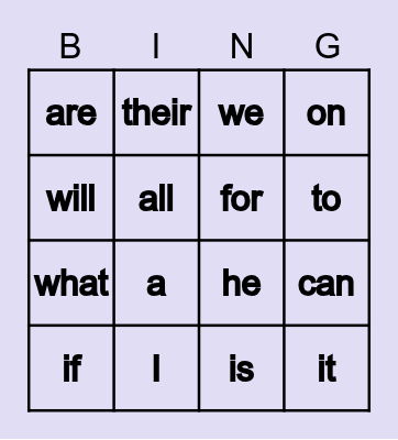 k Sight Words Bingo Card