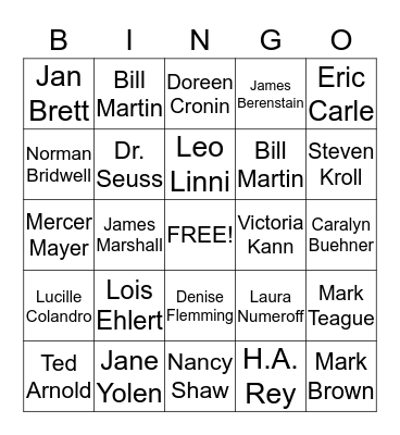 Author Bingo (1st-2nd Grade) Bingo Card