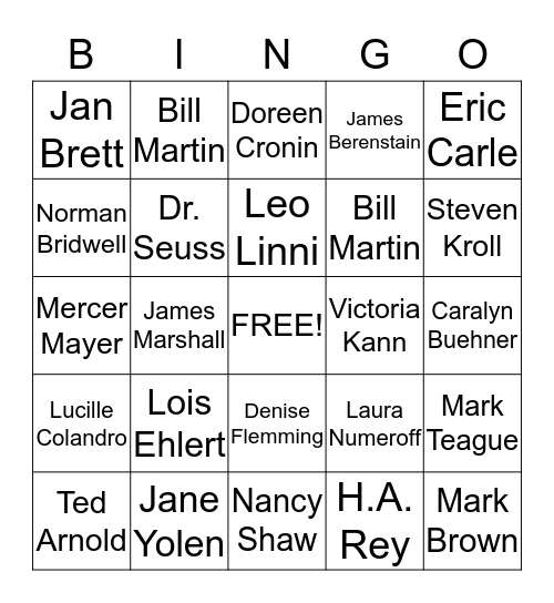 Author Bingo (1st-2nd Grade) Bingo Card