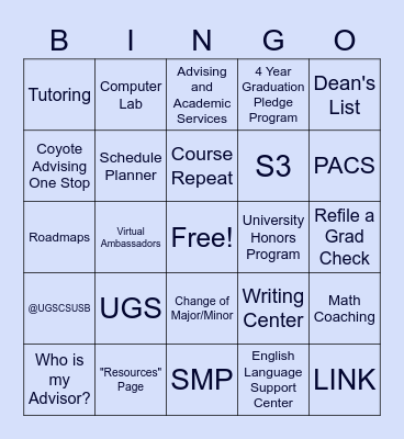Undergraduate Studies Bingo Card