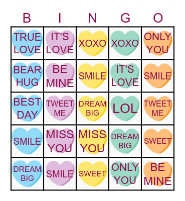 Conversation Heart BINGO Card