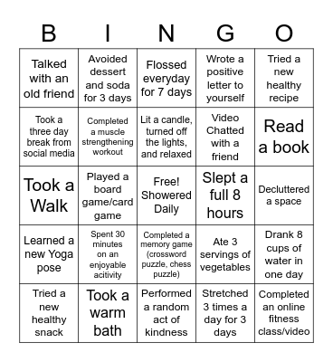 Wellness Week 6 Bingo Card