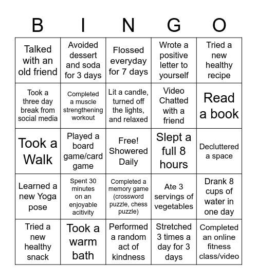 Wellness Week 6 Bingo Card