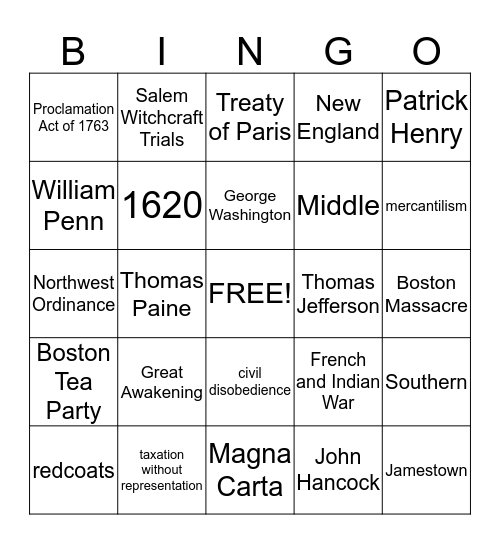 Midterm Exam Bingo Card