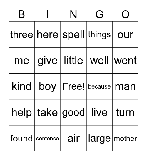 2nd 100 Sight Words Bingo Card