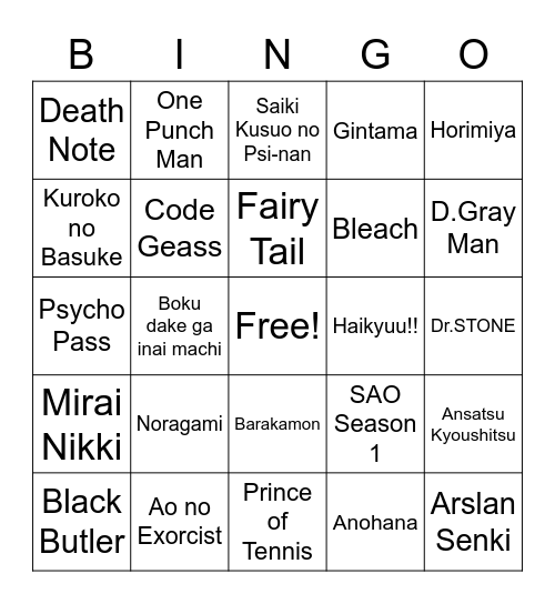 Monika's Anime (Easy Ver.) Bingo Card