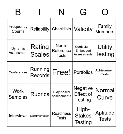 Assessment in ECE Bingo Card