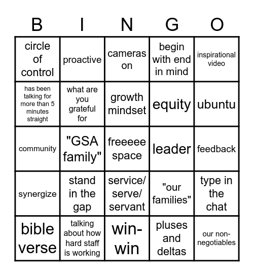 GSA BINGO Card