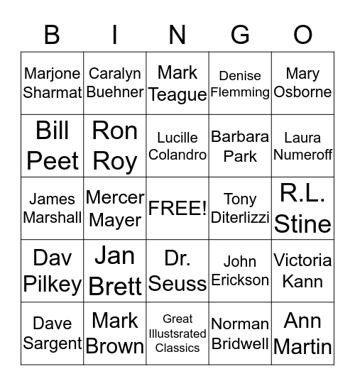 Author Bingo (3rd-5th) Bingo Card