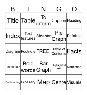 Text Feature Bingo 3 Bingo Card