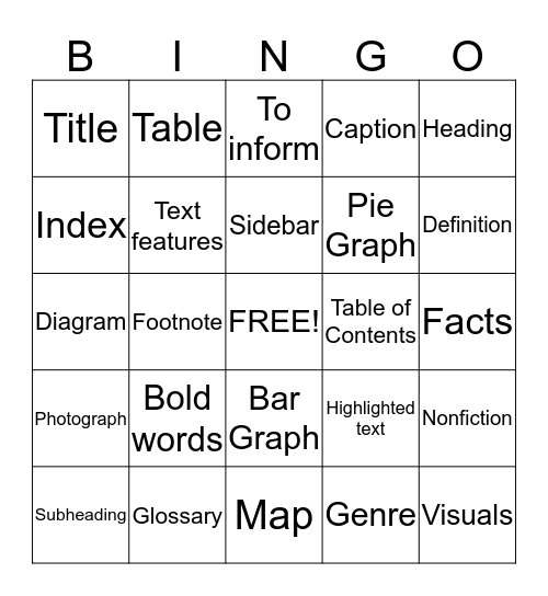 Text Feature Bingo 3 Bingo Card