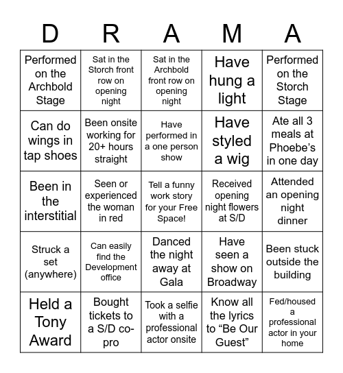 Stage - Drama Bingo! Bingo Card
