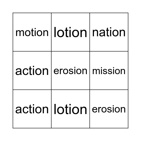 Tion/Sion say "shun" Bingo Card