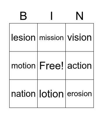 tion/Sion says "shun" Bingo Card