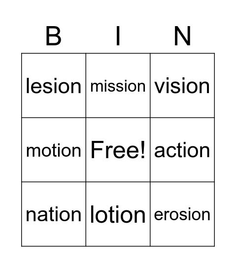 tion/Sion says "shun" Bingo Card