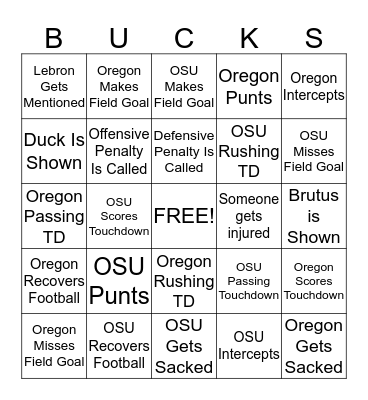 Buckeye Bingo Card