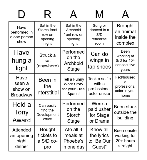 Stage - Drama Bingo Card