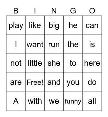 Sight Word Weeks 1-3 Bingo Card